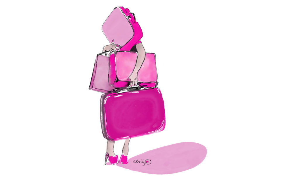 Entdecke das Pink in Dir, Frau mit Koffern by Sandra Elsig